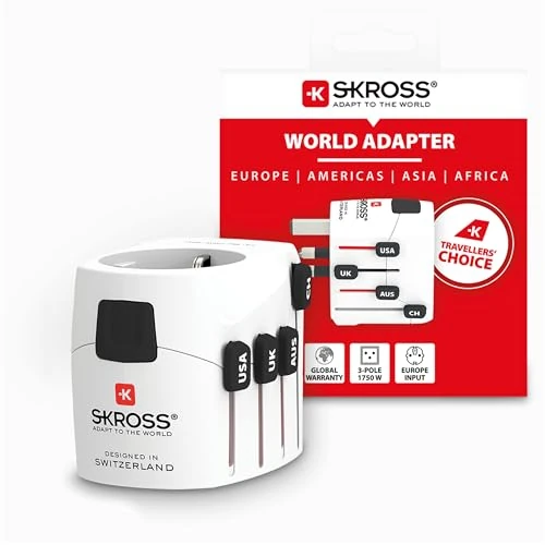 SKROSS Reiseadapter Pro, anpassbarer Adapterstecker für Reisen nach UK, Australien, China oder die USA, kompakter & sicherer Universaladapter