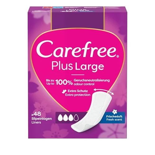 Carefree Plus Large inlegkruisjes met ultieme verbeterde kern, frisse geur, absorptiegraad drie, maat L, extra breed, verpakking van 48 stuks