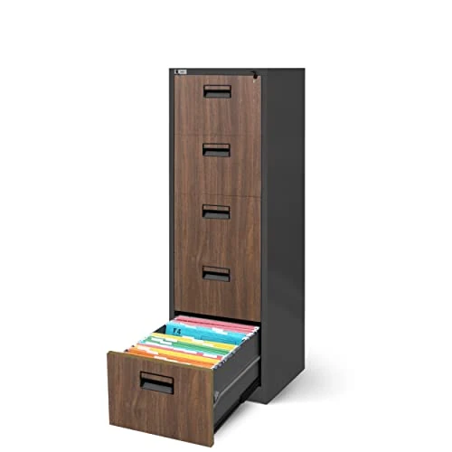 Jan Nowak Hanging File Cabinet, Metal, Anthracite/Wood Look, 162 cm x 46 cm x 62 cm