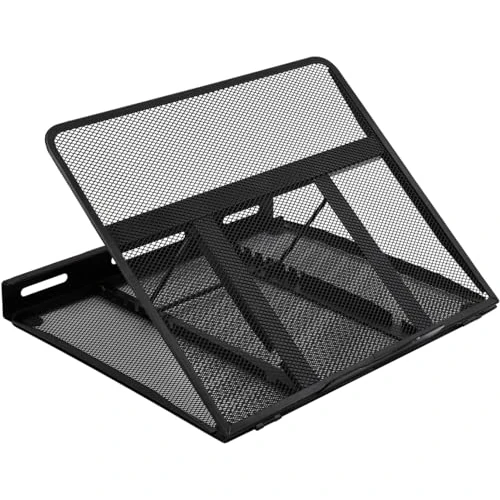 Limited-time offer: Amazon Basics Ventilated Ergonomic Laptop Stand, 7-Level Adjustable, Steel Mesh for Cooling, Recommended for Viewing & Light Typing, Fits 10 (25.4 cm) - 17.3 Inches (43.9 cm) Laptops, Black from 10.49 £ to 8.91 £ (save 15%)