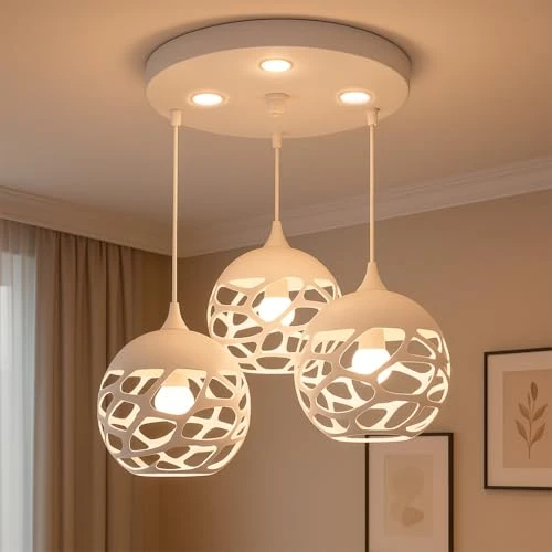 Offerta a tempo: MAKA Lampadario a Sospensione Soffitto 3 Lampade E27 Sospese Moderno Regolabile per Camera da Letto Cucina Soggiorno Plafoniera LED Integrati Illuminazione Interna Design Contemporaneo Elegante Casa - 0.00% da 69.90 € a 69.90 €
