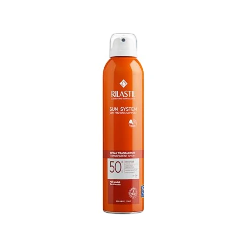 Offerta a tempo: Rilastil Sun System Transparent Spray SPF 50+, Spray Corpo Trasparente, Resistente all'Acqua, Tutti i Tipi di Pelle, Azione Antiossidante e Lenitiva, 200 ml - 24% da 14.48 € a 11.04 €