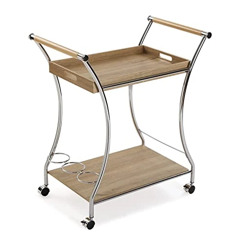 Zeitlich begrenztes Angebot: Versa Versatile Style Servierwagen mit Holzfinish, Maße (H x L x B) 78,5 x 42 x 68,5 cm, MDF-Holz, verchromtes Metall, Braun von 45.96 € auf 45.96 € (0.00% Rabatt)