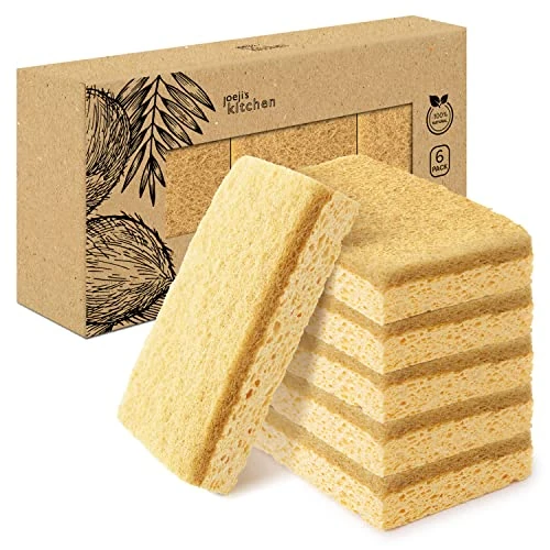 Joeji's Kitchen Lot de 6 Éponges Vaisselle Réutilisables en Cellulose et Sisal pour Nettoyage Cuisine et Salle de Bains