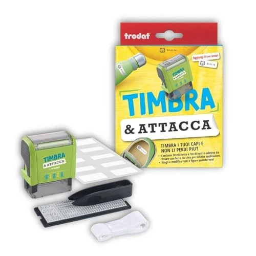 Tijdelijke aanbieding: Trodat Stempel en opplakken, kinderkleding voor het maken van gepersonaliseerde stickers, voor gepersonaliseerde kleuterschool, stempel, tekens, pincet, strijkband, 30 zelfklevende etiketten van 22.23 EUR naar 22.23 EUR (korting 0%)
