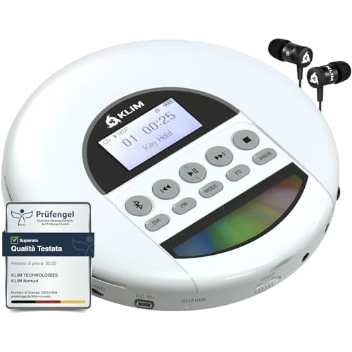 Offerta a tempo: KLIM Nomad - Lettore cd portatile - Batteria a Lunga Durata - Include Auricolari - Compatibile con CD-R, CD-RW, MP3 - Lettore SD, Radio FM, Bluetooth - Ideale per Auto - Hi-Fi - Nuovo - 25% da 79.97 € a 59.97 €
