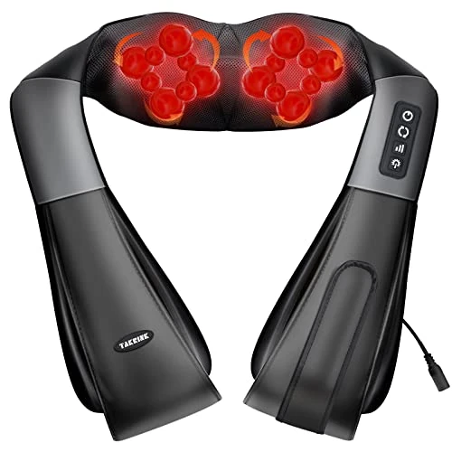 TAKRINK Nekmassageapparaat 16 Massageballen Shiatsu-stimulator 45 Graden Verwarming en Klittenbandversterking Verstelbare 3-Snelheden Rugmassageapparaat met 1,8 m Netsnoer 1,2 m Autosnoer