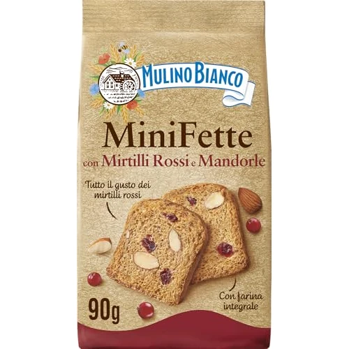 Mulino Bianco Mini Fette Biscottate con farina integrale, mirtilli rossi, mandorle e semi di girasole Zwieback mit Vollkornmehl, Preiselbeeren, Mandeln und Sonnenblumenkernen 90g