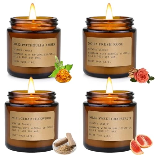 Limited offer: Scented Candles Gift Set 4 Pack 3.5 Oz Soy Wax Jar Candles Aromatherapy for Her with Rose Teakwood Moss and Grapfruit Long Lasting Home Fragrance Relaxing Candles Gift for Women Mother, Lover from 19.99 EUR to 13.31 EUR (save 33%)