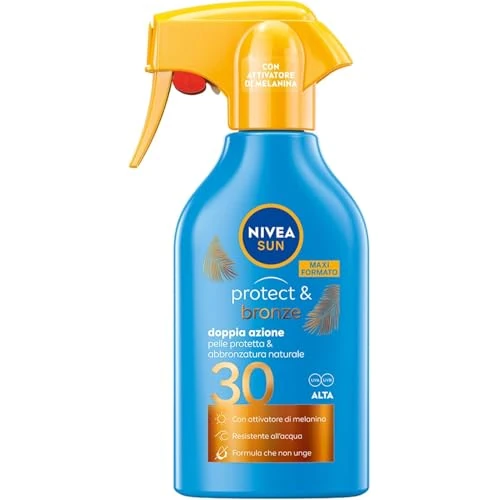 NIVEA SUN Maxi Crème Solaire Spray Protect & Bronze FP 30 270 ml, Crème Solaire 30 pour un bronzage Doré, Intense et Uniforme, Protection Solaire 30 en Flacon en Spray Pratique
