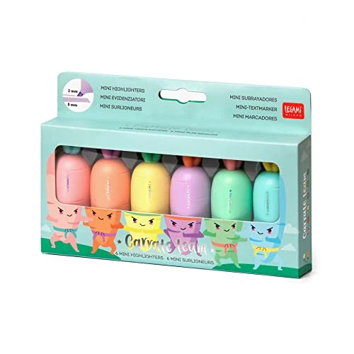 Offre limitee: Legami - Set de 6 Mini Surligneurs, Carrate Team, Surligneurs en Forme de Carotte, Encres à Base d'Eau, pour Traits Fins et Epais, Couleurs Pastel, Séchage Rapide de 5.95 EUR a 5.95 EUR (economie 0%)