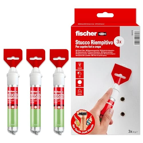fischer Reparatieplamuur in verpakking van 3 stuks, kant-en-klare plamuurmassa in natuurlijk wit, repareert gaten en scheuren, zonder schadelijke stoffen, geschikt voor hout, beton, pleisterwerk,