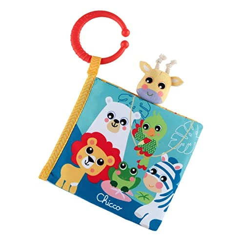 Chicco Het boek met dieren, sensorisch boek voor kinderen, eerste textielspeelgoed, zacht weefsel met activiteiten en handpop, speelgoed voor baby's en peuters 3 maanden - 2 jaar