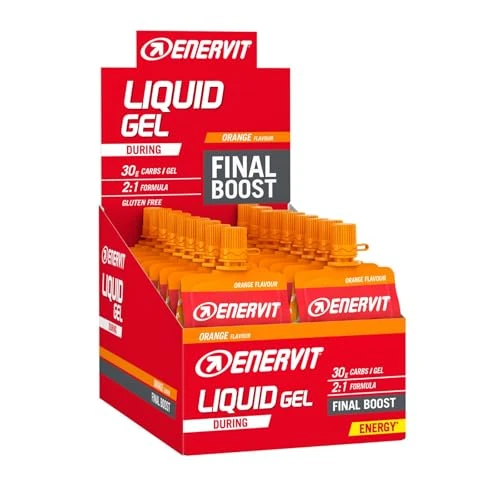 Enervit, Liquid Gel Pomarańczowy, Idealny Do Sportu Wytrzymałego, Zapewnia 90 Gramów Węglowodanów, Z Maltodekstryną, Fruktozą I Witaminą B1, 18 Pakiet 60 Mililitrów