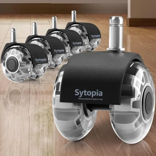 Offerta a tempo: Sytopia Set di 5 ruote per sedia da ufficio, 11 x 22 mm, super silenziose e morbide, per pavimenti duri, parquet, moquette, laminato, non richiede tappetino protettivo per pavimento (non adatto per - 0.00% da 29.99 € a 29.99 €