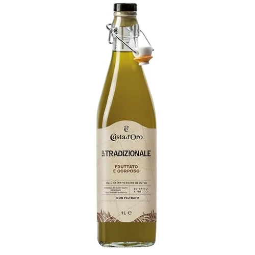 Offerta a tempo: Costa d'Oro – Il Tradizionale Non Filtrato 1L. Olio extravergine di oliva fruttato e corposo, estratto a freddo, ricco di vitamine e antiossidanti naturali. Bottiglia da 1 litro. - 0.00% da 6.50 € a 6.50 €