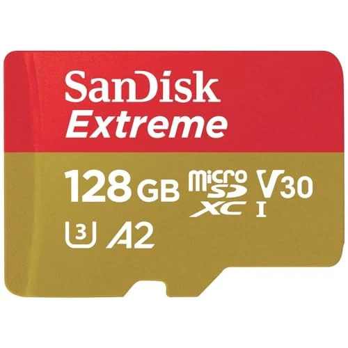 SanDisk 128GB Extreme microSDXC card for Action Cams and Drones + SD adapter + RescuePRO Deluxe, up to 190 MB/s, with A2 App Performance, UHS-I, Class 10, U3, V30