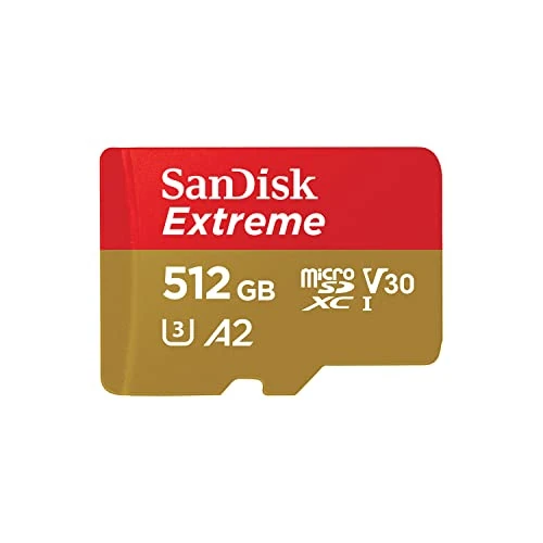 Limited offer: SanDisk 512GB Extreme microSDXC card +SD adapter, microSD card for smartphones, action cameras, drones, V30, up to 190 MB/s, SanDisk QuickFlow Technology, RescuePro Deluxe, UHS-I, 4k, V30, A2, C10, U3 from 74.00 EUR to 74.00 EUR (save 0%)