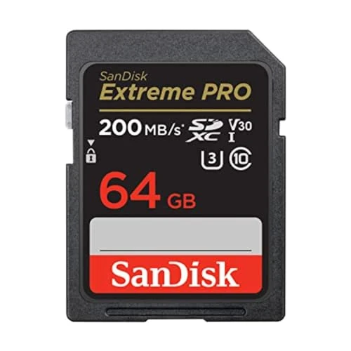 Limited-time offer: SanDisk 64GB Extreme PRO SDXC card, SD Card, V30 Memory Card, 4K UHD, up to 200 MB/s, SanDisk QuickFlow Technology, RescuePro Deluxe Data Recovery Software, UHS-I, Class 10, U3, V30 from 21.79 GBP to 20.99 GBP (save 4%)