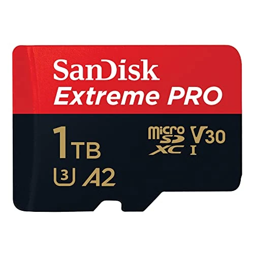 Limited offer: SanDisk Extreme PRO microSDXC UHS-I Memory Card 1 TB + Adapter & RescuePRO Deluxe (for Smartphones, Action Cameras or Drones, A2, Class 10, V30, U3, 200 MB/s Transfer) from 217.99 EUR to 152.43 EUR (save 30%)