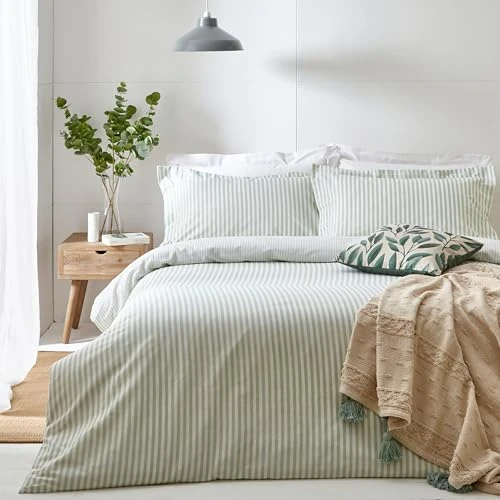 Tijdelijke aanbieding: Furn. Yard Hebden Mélange gestreepte katoenen dekbedovertrekset - ultrazacht omkeerbaar gestreept beddengoed (Eucalyptus - Super King) van 56.84 € naar 56.84 € (0.00% korting)