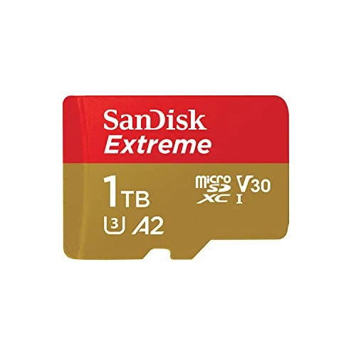 Limited offer: SanDisk 1TB Extreme microSDXC UHS-I Memory Card with Adapter - Up to 190MB/s, C10, U3, V30, 4K, 5K, A2, Micro SD Card- SDSQXAV-1T00-GN6MA, Gold/Red from 149.99 EUR to 149.99 EUR (save 0%)