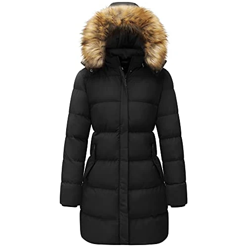 Limited-time offer: WenVen Women's Winter Warm Thicken Long Coat Warm Quilted Jacket with Faux Fur Removable Hood Black M from 67.89 GBP to 57.69 GBP (save 15%)