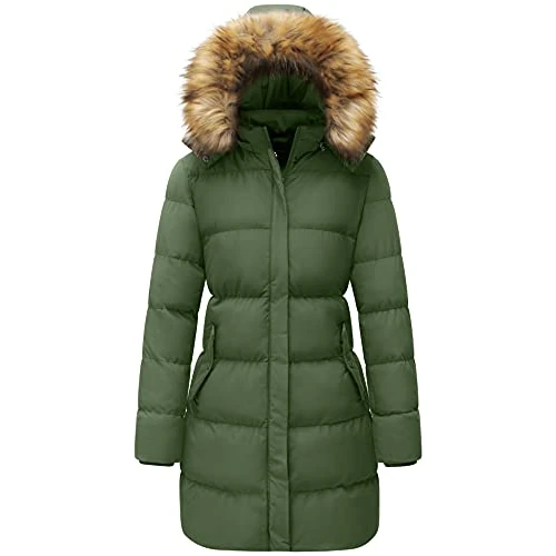 Limited-time offer: WenVen Women's Winter Warm Thicken Long Coat Warm Quilted Jacket with Faux Fur Removable Hood Army Green S from 67.89 GBP to 45.89 GBP (save 32%)