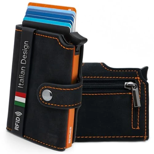 BEWMER 2 Shielded Credit Card Wallet | Anti-Cloning Protection Slim RFID Wallet for Men and Women | Card and Money Clip with Coin Holder