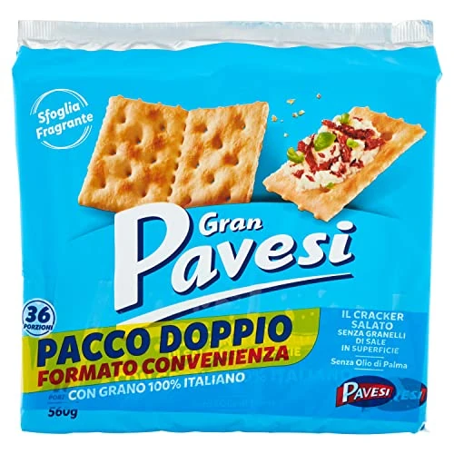 Offerta a tempo: Gran Pavesi Cracker Salati Senza Granelli di Sale in Superficie con Grano 100% Italiano, Senza Olio di Palma, Snack Salato per la Merenda, Formato Bipacco con 36 Porzioni - 44% da 4.99 € a 2.78 €
