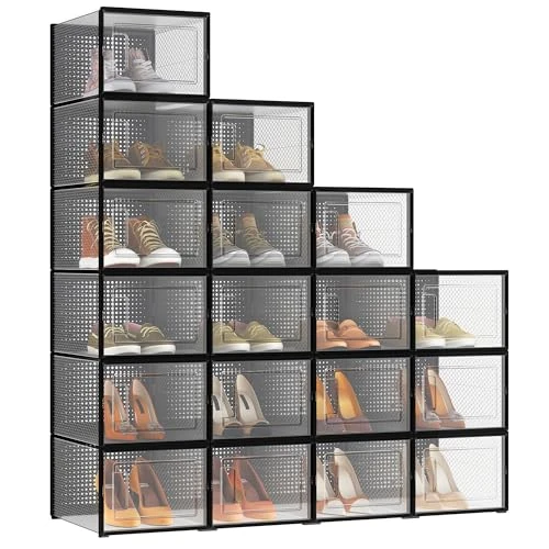Tijdelijke aanbieding: SONGMICS Schoenendozen, 18-pack schoenendozen, opvouwbaar en stapelbaar, tot maat 46, transparant-zwart LSP007B18 van 74.99 € naar 74.99 € (0.00% korting)