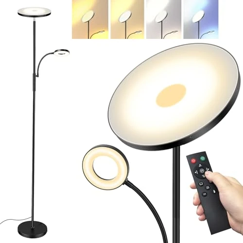 Lampada LED da Terra Moderna, 3600LM 42W Piantane da Salotto con Lettura & Telecomando & Tocco, Montaggio in 1 Min, Base ponderata da 2,5 kg, Lampada Alta da Salotto per Camera da Letto, Ufficio (Nera