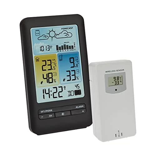 TFA Dostmann Stazione Meteo Radio, LUNA, 35.1165.01, Previsioni del Tempo con Simboli, Pressione Atmosferica con Grafico, Fasi Lunari, Sensore Esterno, Valori Massimi e Minimi, Nero