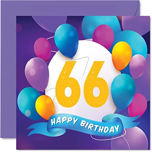 Offerta a tempo: Stuff4 Biglietto di auguri per 66° compleanno per uomini e donne per festa con palloncino per 66 anni uomo donna mamma papà zia zio nonno 145mm biglietto di auguri per compleanno - 0.00% da 7.10 € a 7.10 €