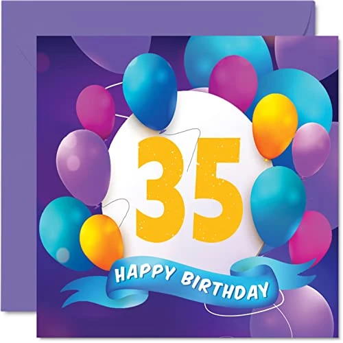 35th Birthday Card for Men Women - Balloon Party - Happy Birthday Cards for 35 Year Old Man Woman Brother Sister Mum Dad Auntie Uncle Best Friend Cousin, 145mm Bday Greeting Cards Gift