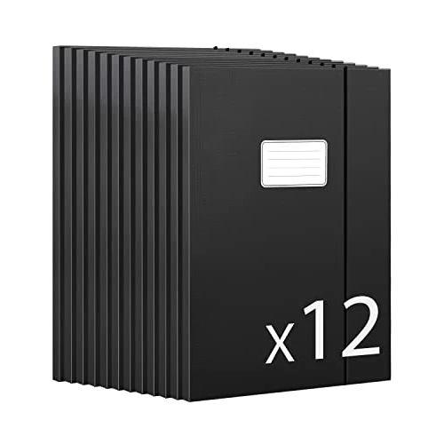 Offerta a tempo: JiaWei 12 Pezzi Cartelline Portadocumenti da 11 mm di Larghezza, con 3 Alette, Cartellina con Elastico per A4 - Nero - 0.00% da 32.98 € a 32.98 €