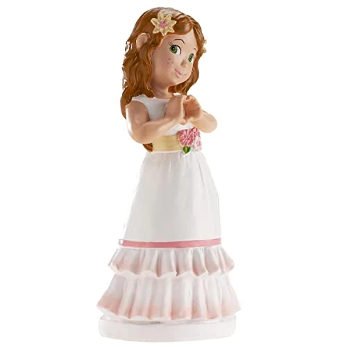 dekora - Figurine Décorative pour Première Communion - Fille Cœur avec les Mains - Fabriquée en Résine - Décoration pour Gâteaux - 16 cm - Design Original et Détaillé - Compatible Contact Alimentaire