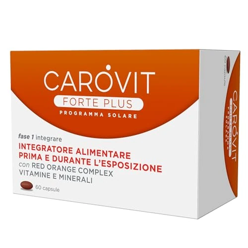 Carovit Forte Plus, Programma Solare, 60 Capsule, Integratore Abbronzatura per Prima e Durante l'Esposizione al Sole, con Vitamine E C B2