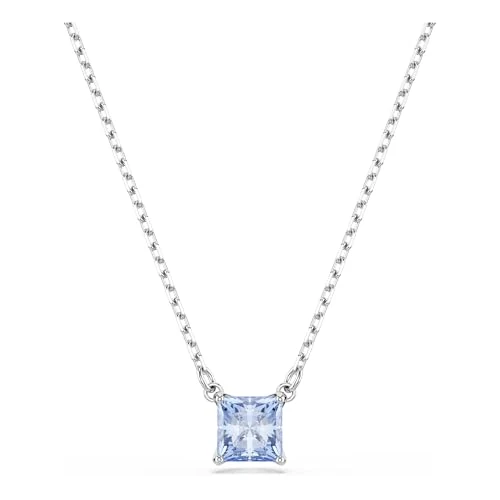 Swarovski Matrix Pendant Necklace, Blue Square-Cut Crystal in a Rhodium-Finished Setting, Part of the Matrix Collection