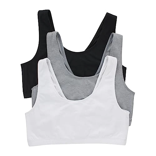 Hanes Pack, Cotton Scoopneck Bralette, Low-Impact Sports Bra, 3-Pack Soutien-Gorge, Opaque, Noir/béton chiné/Blanc, 3XL (Lot de 3) Femme