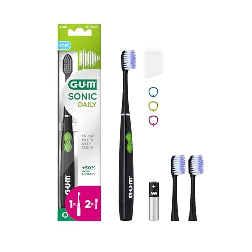 Offerta a tempo: GUM SONIC DAILY Spazzolino elettrico sonico a batteria | Per una pulizia delicata e approfondita | 1x spazzolino da denti, 2x testine di ricambio, 1x batteria AAA (nero) - 0.00% da 24.48 € a 24.48 €