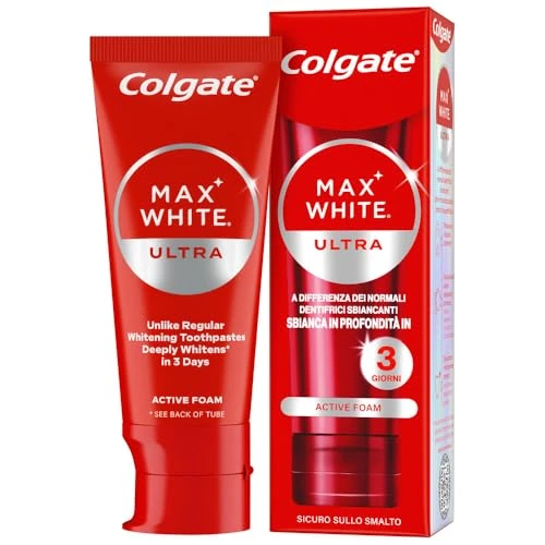 Begrenztes Angebot: COLGATE Max White Ultra Active Foam Zahnpasta mit Fluor, 50 ml, sichere Zahnaufhellung mit Emaille, entfernt tiefe Flecken* von 8.40 EUR auf 8.40 EUR (Rabatt 0%)