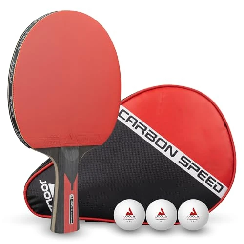 Offerta a tempo: JOOLA Carbon Speed Racchetta da Ping Pong Professionale + 3 Palline + 1 Borsa Portable da tennis da tavolo, rosso/nero, 5pz — 33% da 44,90 € a 29,90 €