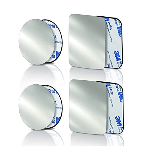 3M - Pack Pièces de 4 plaques métalliques est pour téléphone Portable en Voiture, Metal Plates plaques métalliques Minces pour Support de Voiture magnétique, 2 Ronds et 2 rectangulaires