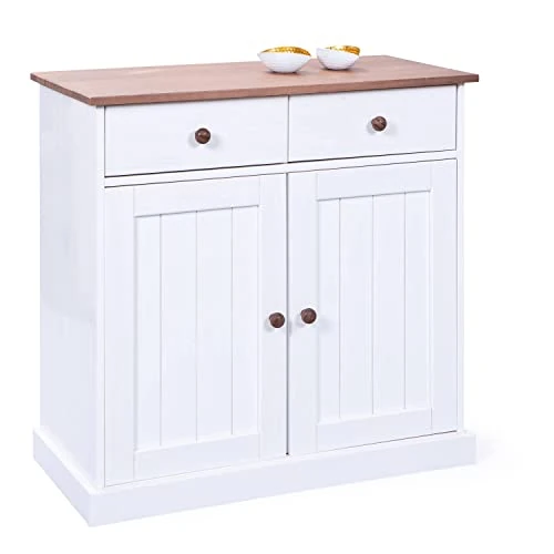 Offre limitée : Dmora Buffet Portes et Deux tiroirs, Couleur Blanc et Marron, 90 x 86 x 45 cm, Bois de 329.36 € à 329.36 € (0.00% de remise)