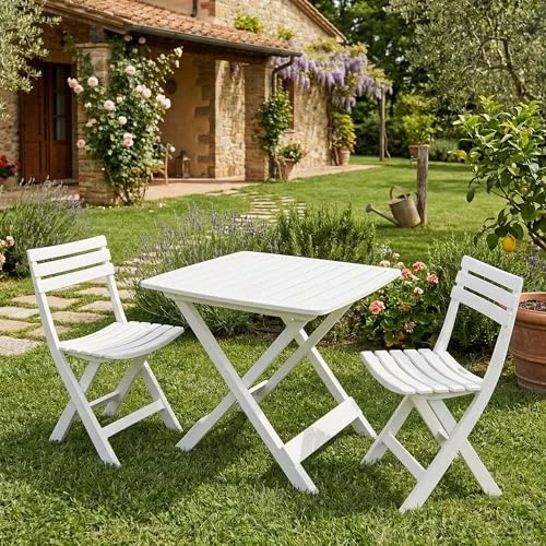 Offerta a tempo: Dmora Set da Esterno Composto da:2 sedie ed 1 Tavolo, Made in Italy, Color Bianco - 43% da 83.99 € a 47.99 €