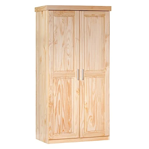 Offerta a tempo: Dmora Armadio a due ante in pino massello con finitura naturale, colore rovere, cm 95 x 190 x 55. - 36% da 391.99 € a 249.99 €