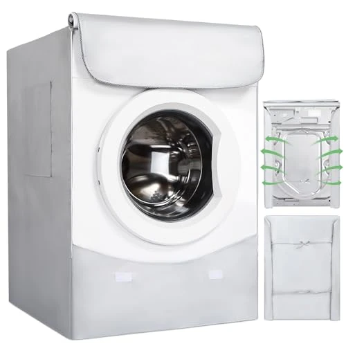 HAUSPROFI Wodoodporna obudowa do pralki i suszarki do prania na zewnątrz przeciwstarzeniowa i ochrona przed słońcem Pokrowiec na pranie i suszarkę bębnowa z boczną kieszenią do przechowywania 60 x 64 x 85