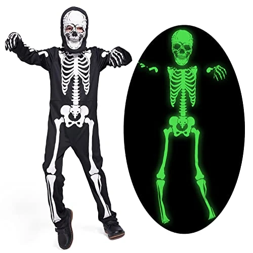 Limited-time offer: Sincere Party Glow In the Dark Skeleton White Bones Skeleton Costume with Gloves&Hood for Kids 7-9years from 14.99 £ to 12.74 £ (save 15%)