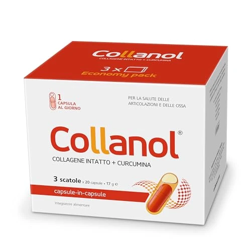 Collanol: salvaguardia della salute articolare. Formula liquida in capsula doppia. Collagene 3D + curcumina micellare. 1 caps al giorno (60 capsule)
